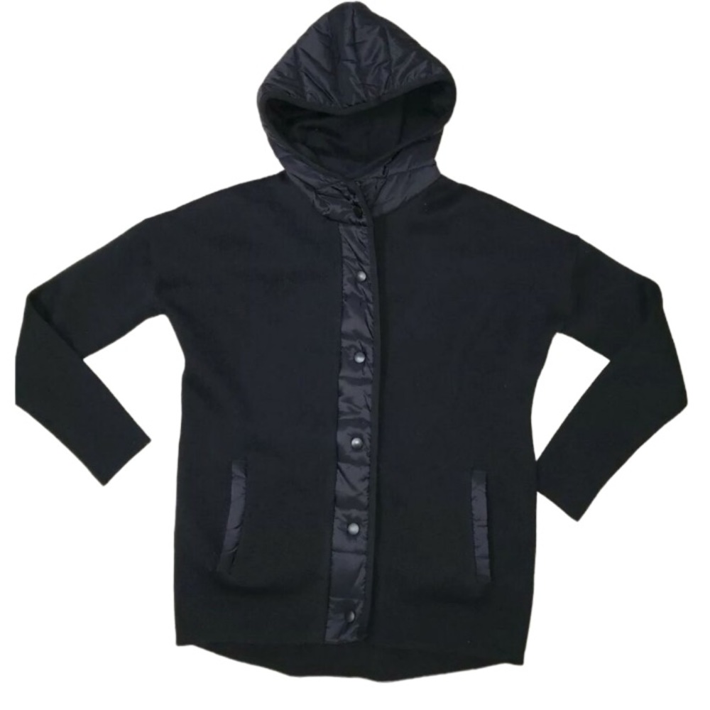 Cynthia Rowley Active Black Snap Button Down Hooded Sweater Jacket Size XS